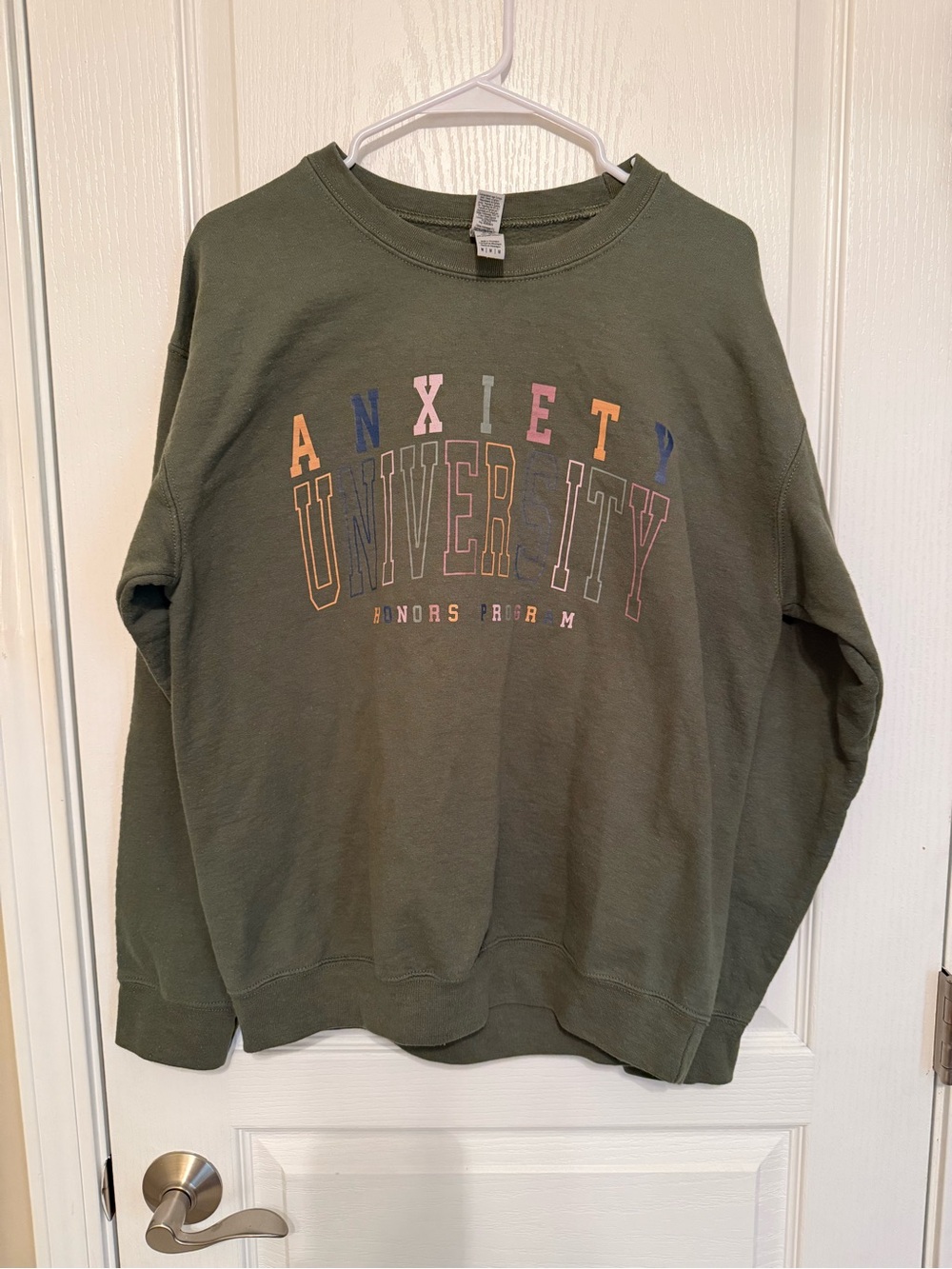 Olive 'Anxiety University' Crewneck Sweatshirt